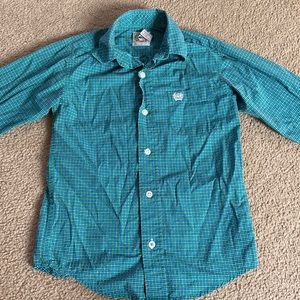 Boys cinch long sleeve shirt green and blue. Size xs 4/5